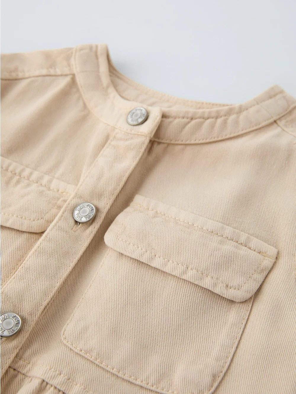 Zara Beige Button-Front Pocketed Kids Dress